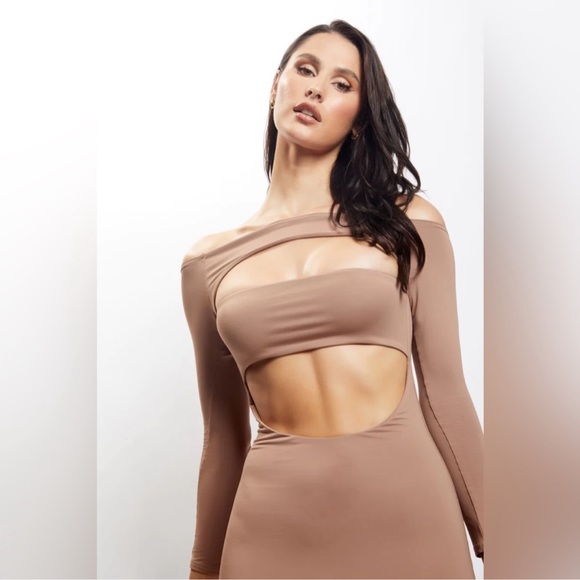 Meshki Cut-out Midi dress in light brown - Picture 2 of 6